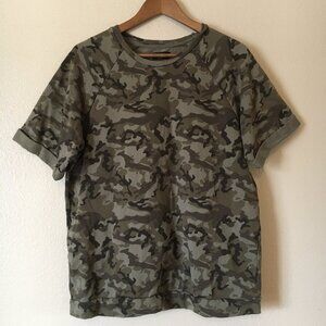 Zara Man Camouflage Shirt L Green Khaki Camo Pullover Crewneck Sweatshirt Cotton